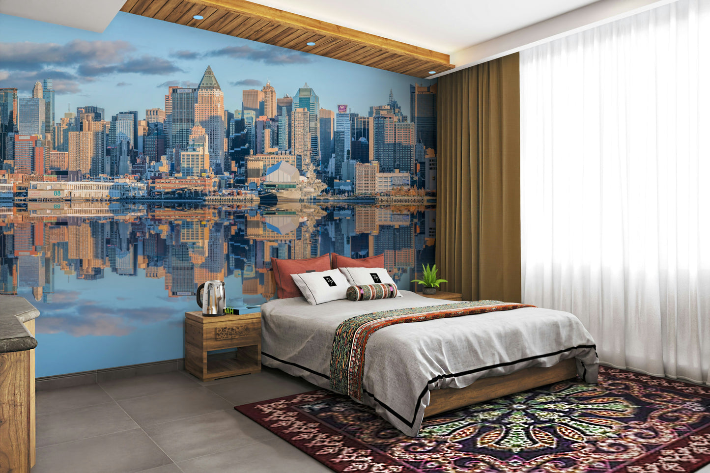 Manhattan Mirror mural capturing iconic city landmarks

