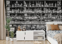 Old-fashioned bar counter wallpaper with classic details

