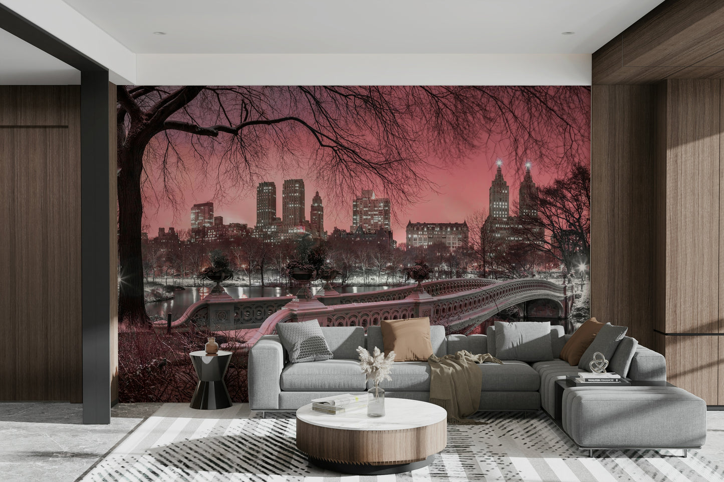 Capture the beauty of Central Park at dusk in soft pink tones with this mural.

