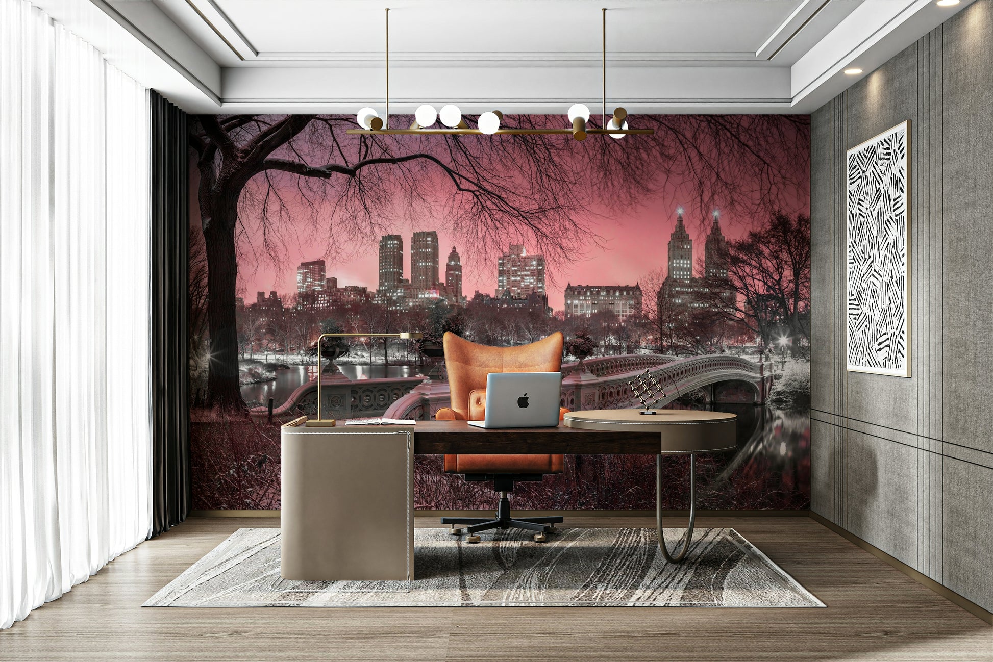 Central Park’s serene pink dusk skyline mural to enhance any room.

