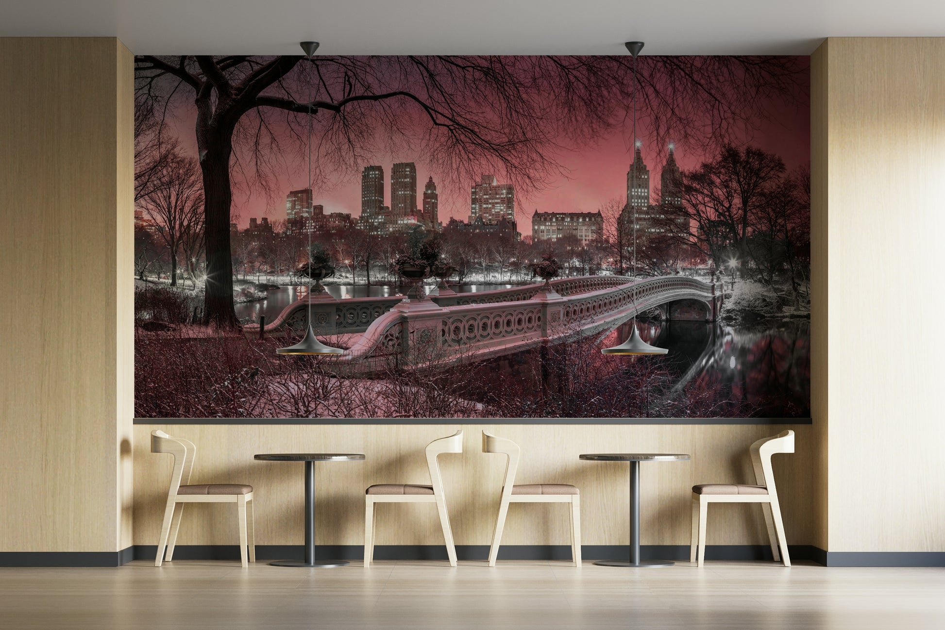 Tranquil evening sky over Central Park in New York featured in this mural.

