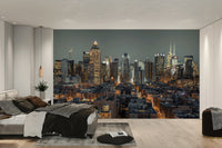 New York City Nightscape Wall Mural showing a vibrant city skyline at night.

