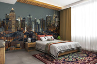 Iconic New York City at night wall mural perfect for modern interiors.

