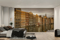 Dutch canal houses captured in a serene, picturesque wall mural.

