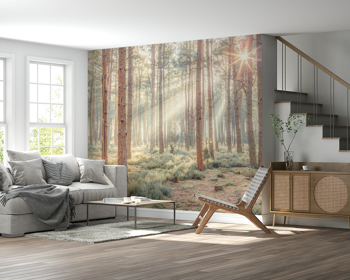 Sunrise's Kiss in the Misty Forest Wall Mural
