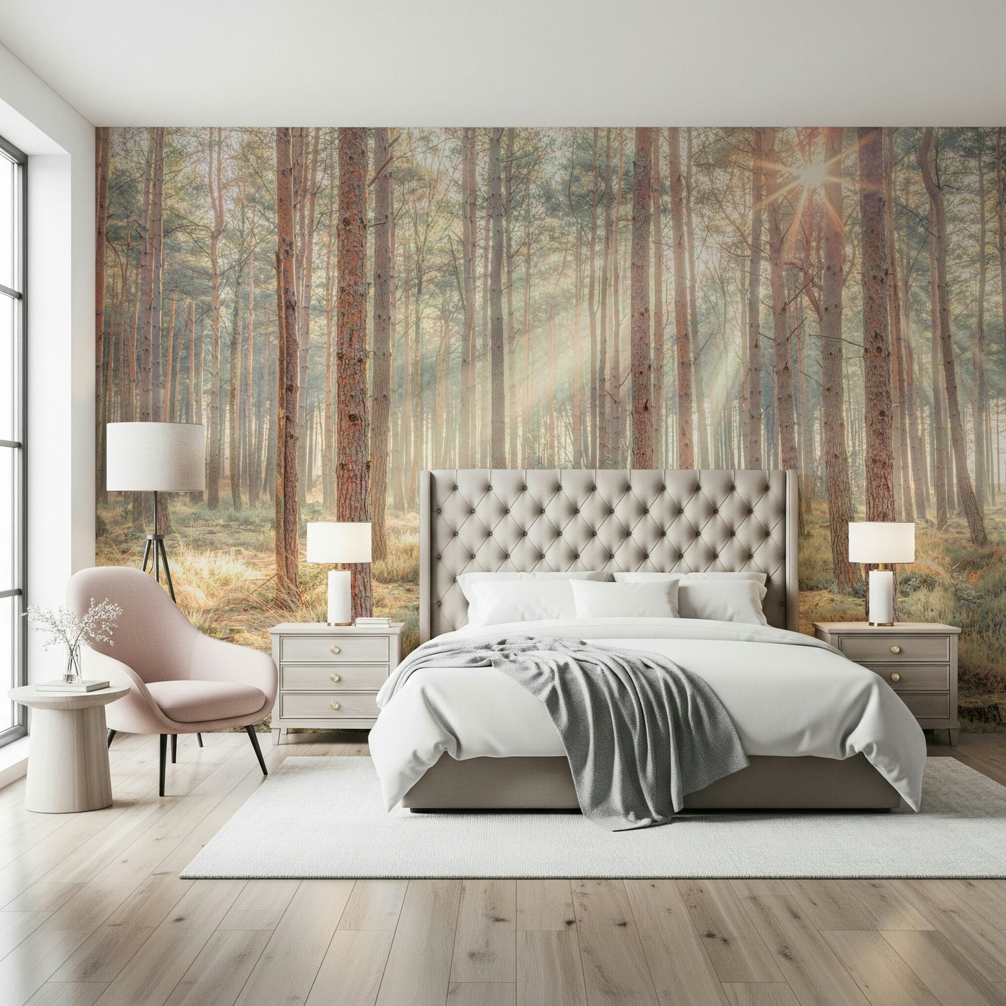 Sunrise's Kiss in the Misty Forest Wall Mural