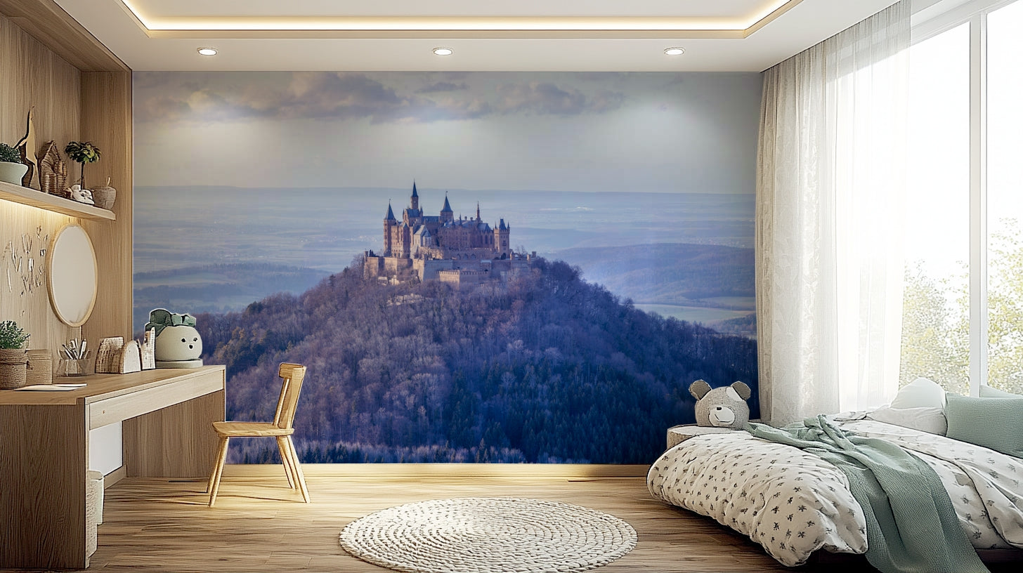 Majestic castle mural overlooking the Swabian Alps

