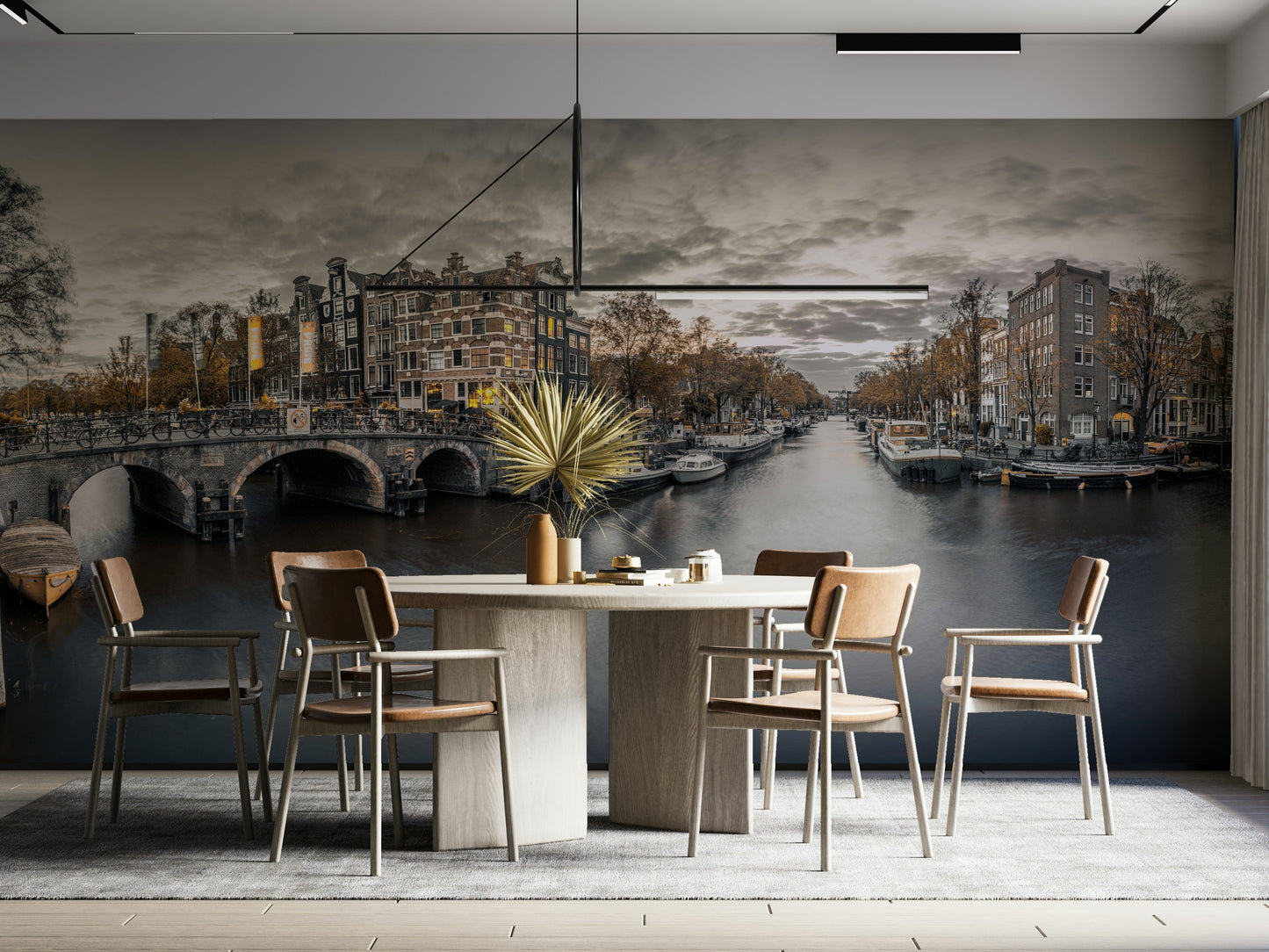 Soft-lit Amsterdam canal wallpaper for walls


