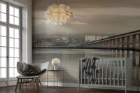 Soft sepia-toned mural of Tay River and bridge

