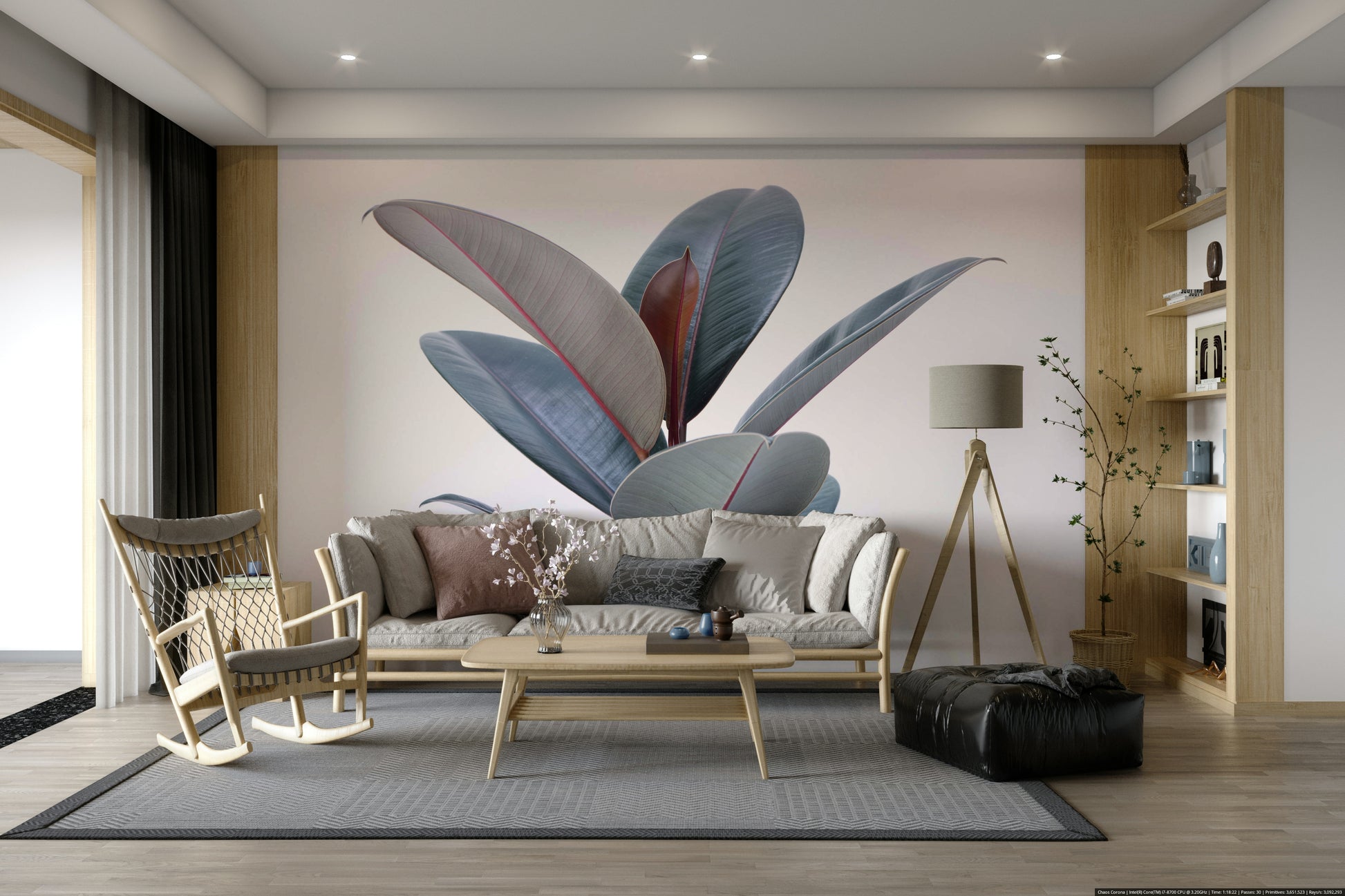 Close-up rubber plant wallpaper for botanical interiors

