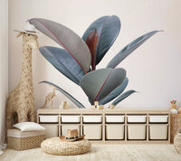 Lush green rubber leaves mural for living spaces

