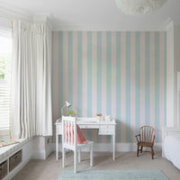 Baby blue and neutral beige striped wallpaper

