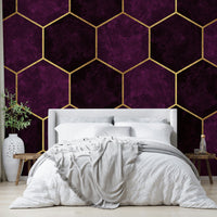 Decorative plum and blush pink mural with hex patterns

