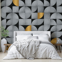 Stylish concrete and gold geometric mural for interiors

