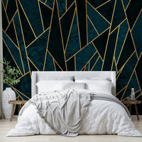 Luxe gold and deep blue mosaic wall mural for sophisticated rooms

