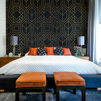 Elegant charcoal black Art Deco mural with abstract patterns

