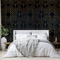 Sophisticated charcoal black Art Deco wall mural with abstract design

