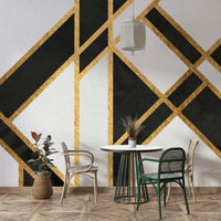 Timeless black and white Art Deco mural with geometric patterns

