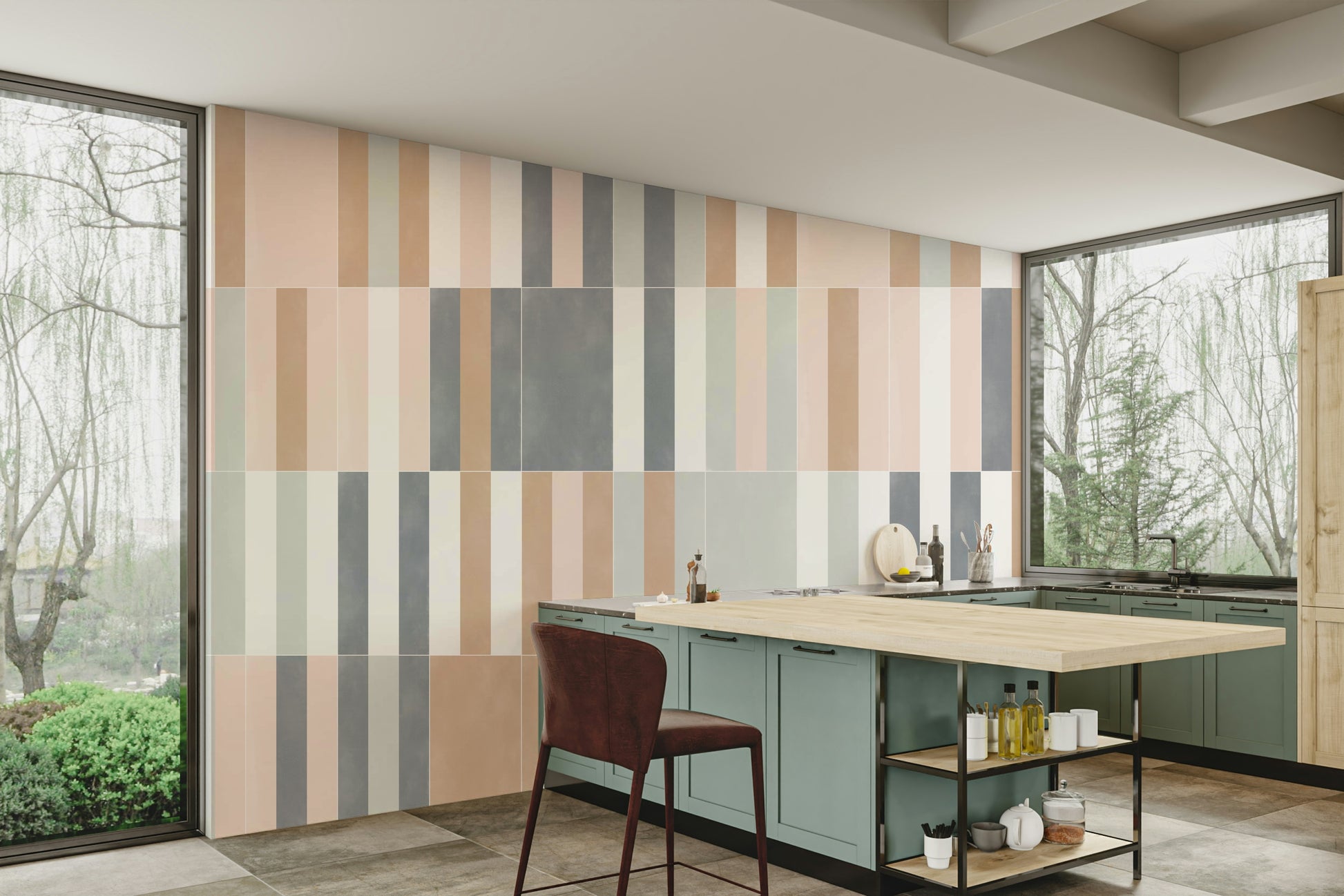 Muted pastel tile mural for stylish minimal décor

