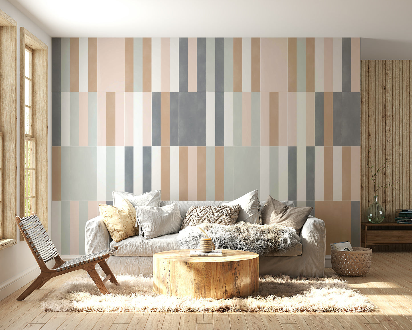Abstract pastel tiles mural for modern spaces

