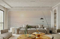 Elegant pastel ocean scene mural for coastal rooms.

