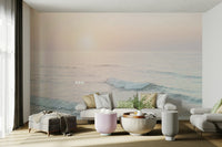 Soft pastel ocean mural for a tranquil living space.


