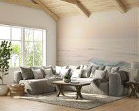 Pastel hues of ocean dawn mural for modern rooms.

