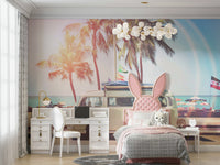 Cozy camper van design mural for a relaxed, boho feel.

