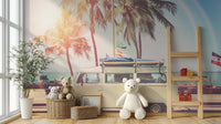 Bold camper van wall mural for travel-inspired decor.

