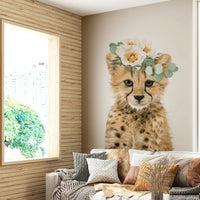 Sweet floral cheetah cub mural for kids' rooms or nurseries

