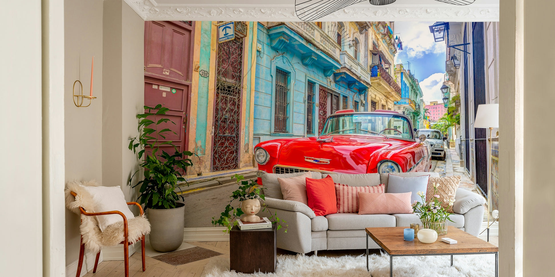 Cuban cruise wall mural showcasing colorful coastal vibes

