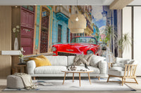 Cuban cruise wall mural with palm trees and tropical sky

