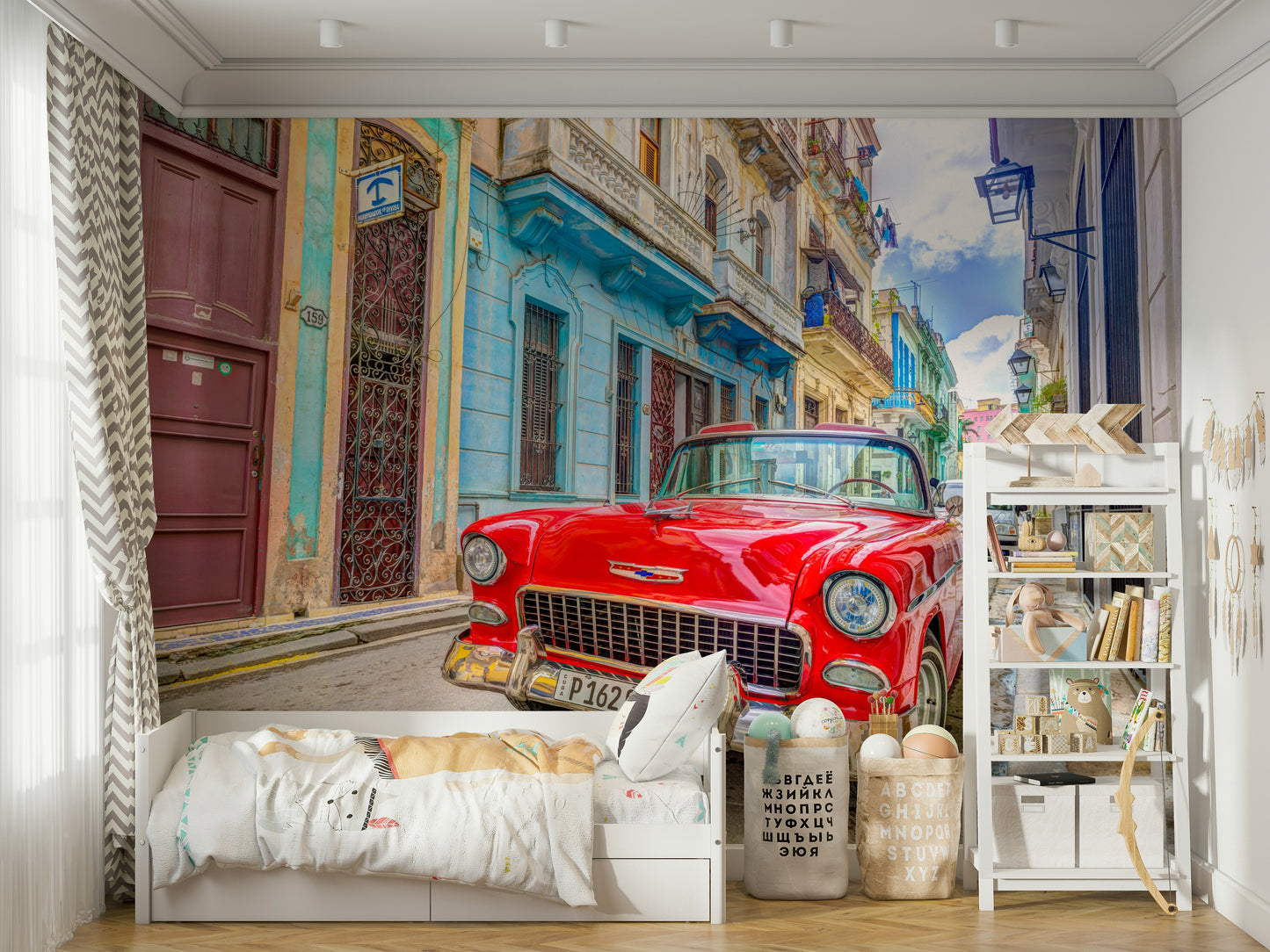 Cuban cruise wall mural with vibrant coastal colors

