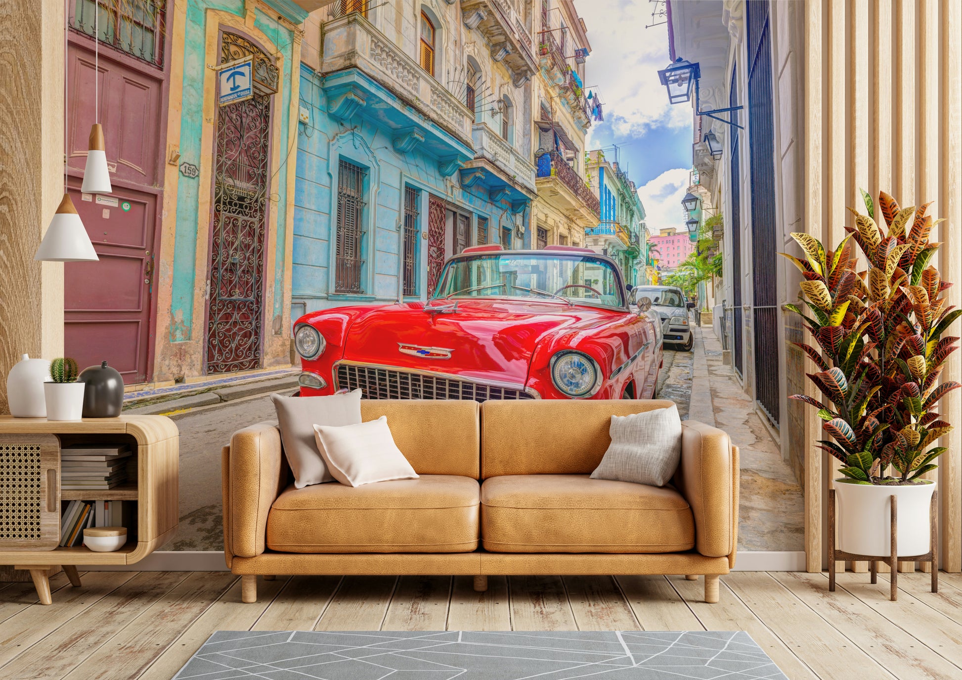 Cuban cruise wall mural with lively tropical scenery

