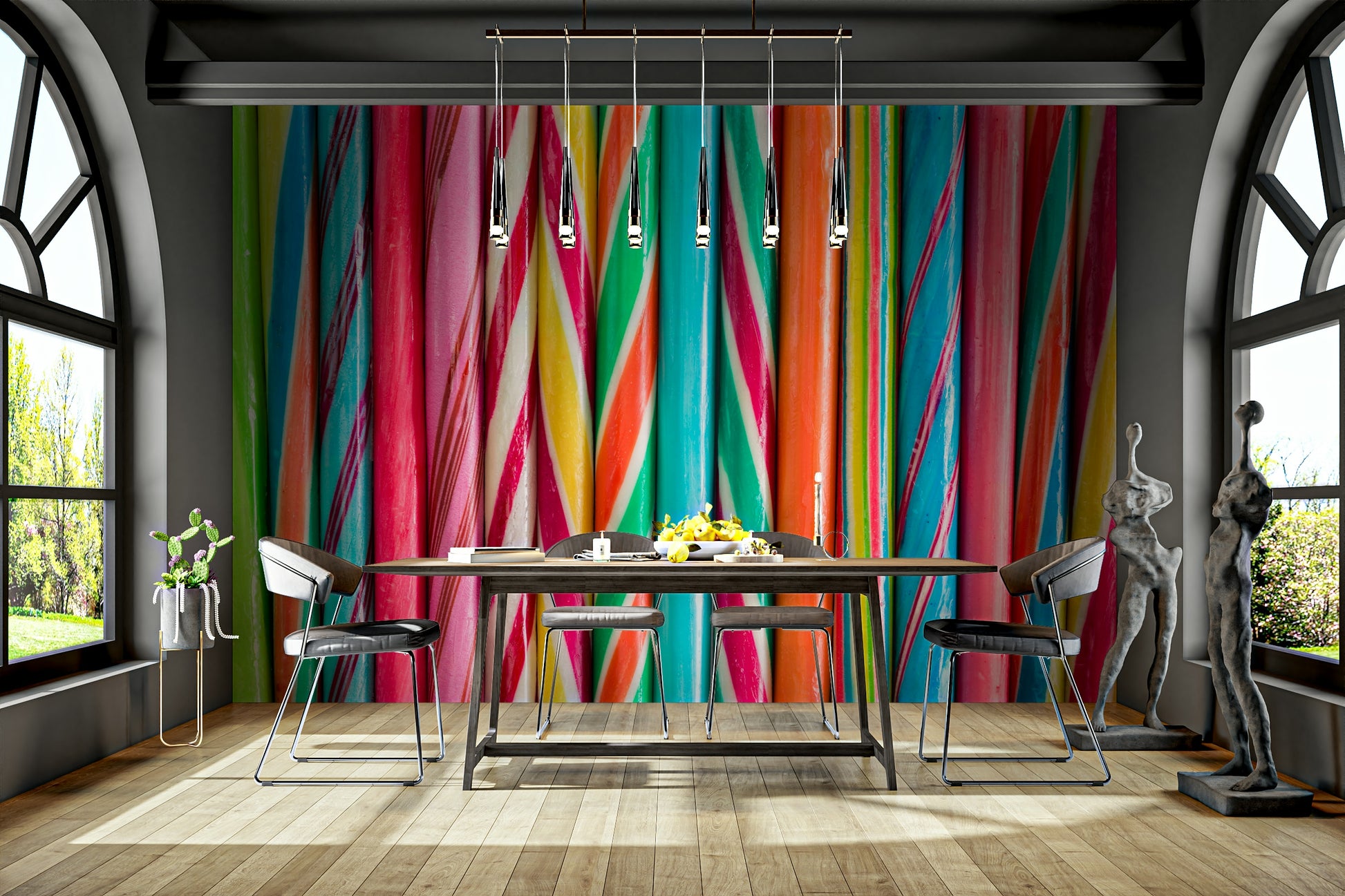 Sweet rock candy mural with colorful spiral designs

