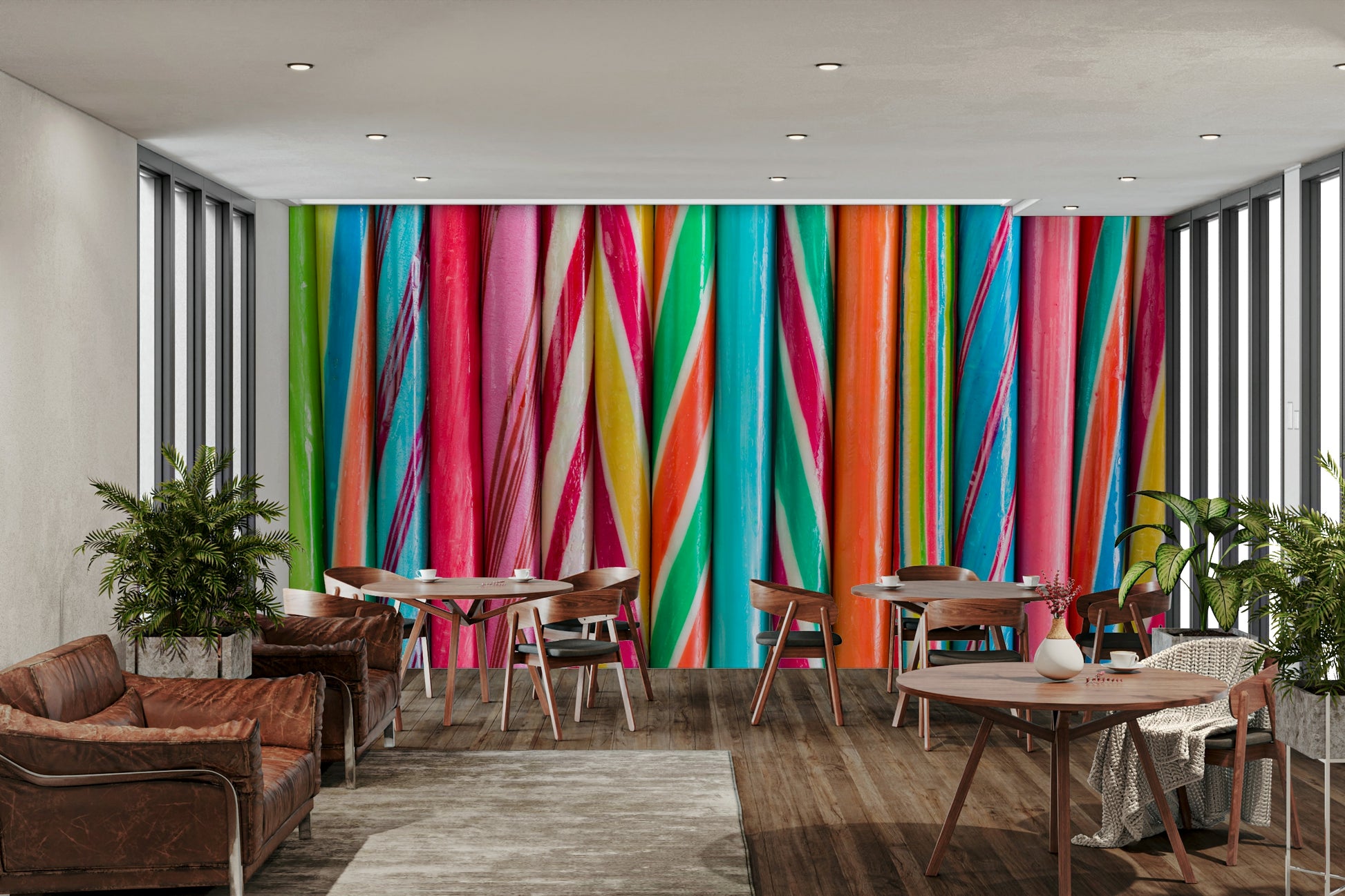 Rock sweets wall mural with rainbow colors and stripes

