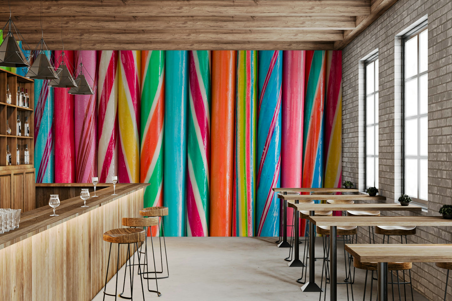 Fun and vibrant rock sweets wall mural for a sweet vibe


