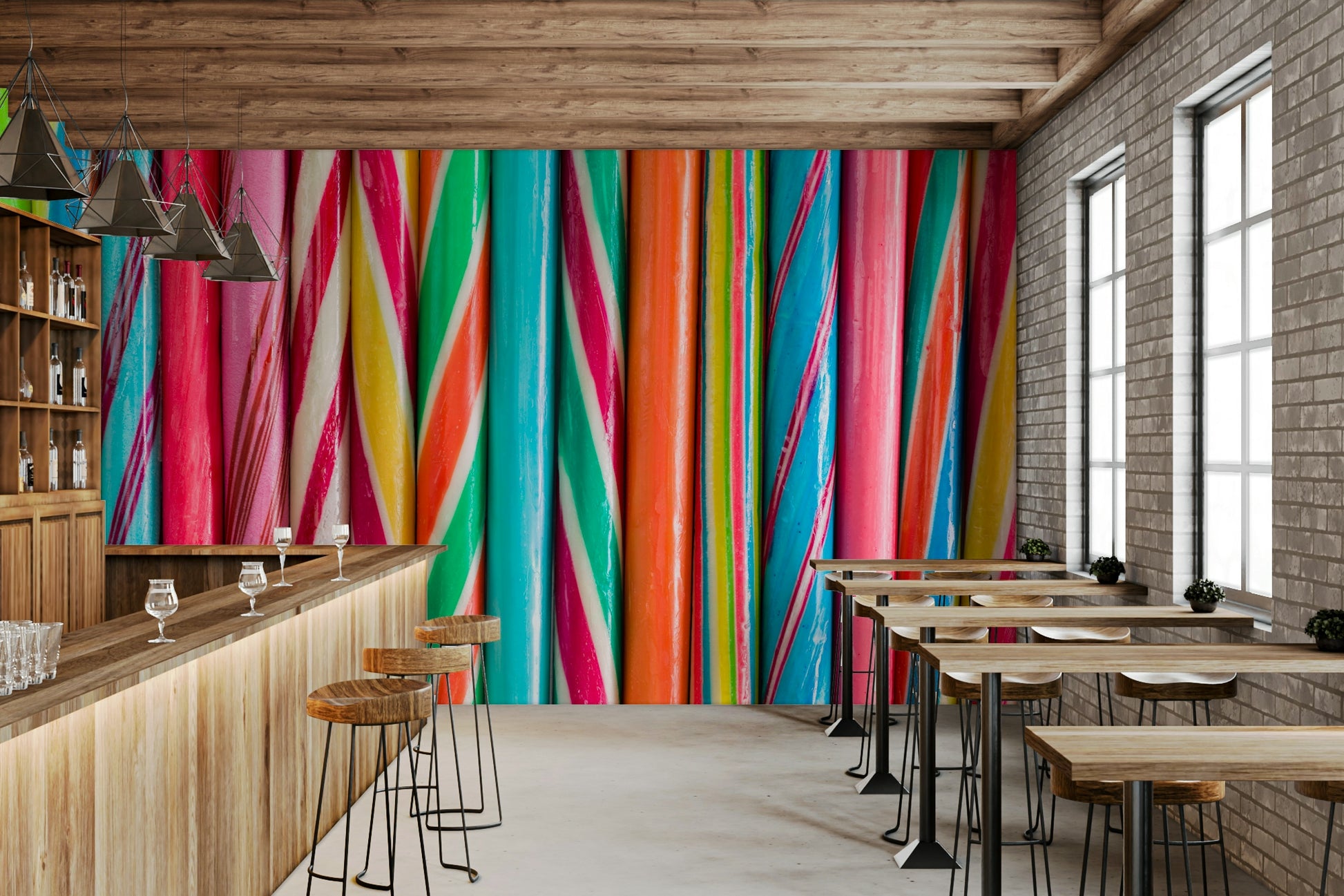 Fun and vibrant rock sweets wall mural for a sweet vibe

