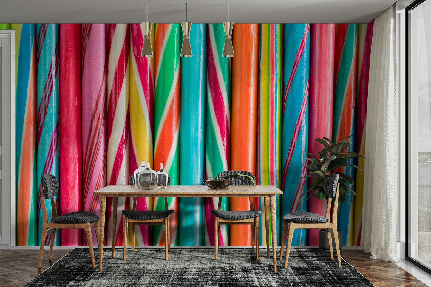 Candy-striped rock sweets mural adding a burst of color

