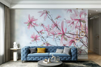 Heavenly magnolias wall mural with soft pastel hues


