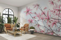 Delicate pink magnolias wall mural for calming decor

