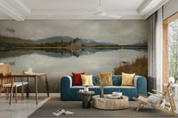 Scenic Kilchurn Castle mural with serene lake view

