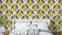 Lemon Grove faux tile wallpaper with bright yellow tiles

