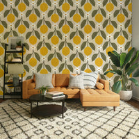 Bright lemon grove faux tile wallpaper for bold spaces

