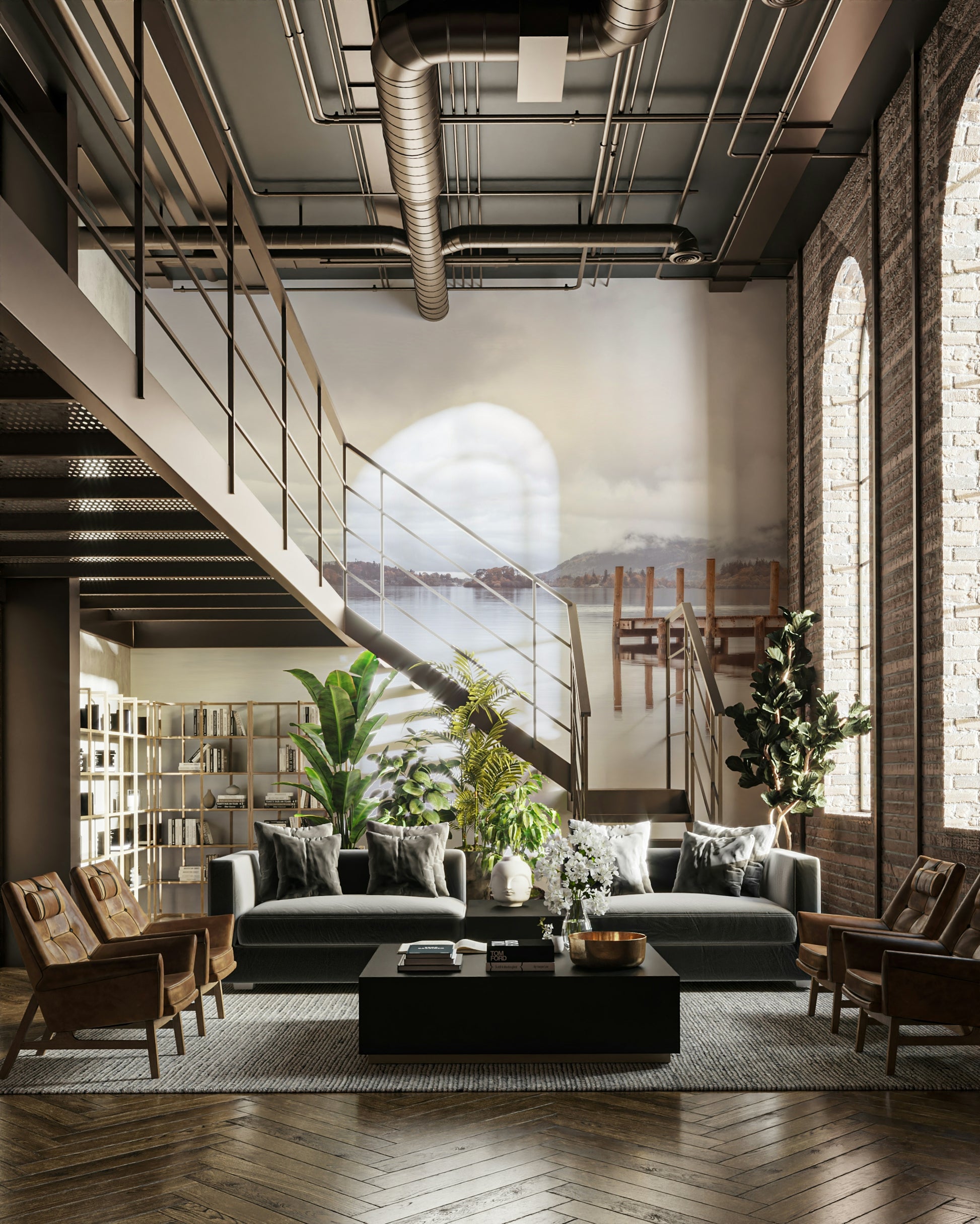 Pier on the Shores wall mural with tranquil lake views.

