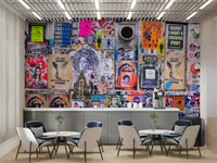 Colourful mural wallpaper with pop culture

