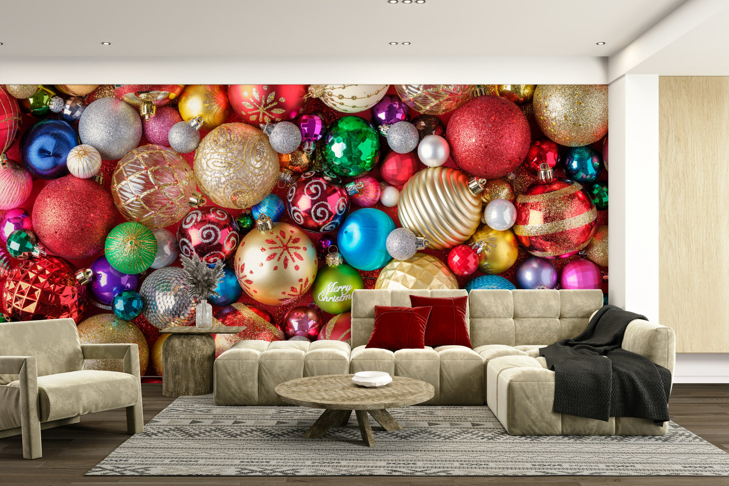 Baubles mural with Merry Christmas ball

