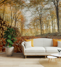 Brown and golden leaf mural wallpaper

