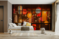 Lantern mural wallpaper through glass window

