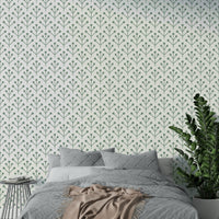 Off-white background mural with greenery pattern

